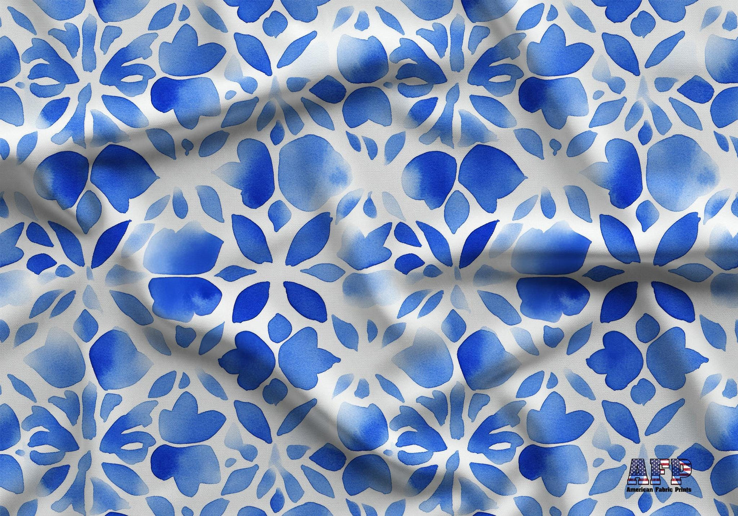 Blue Watercolor Mosaic Fabric - Shop now at American Fabric Prints