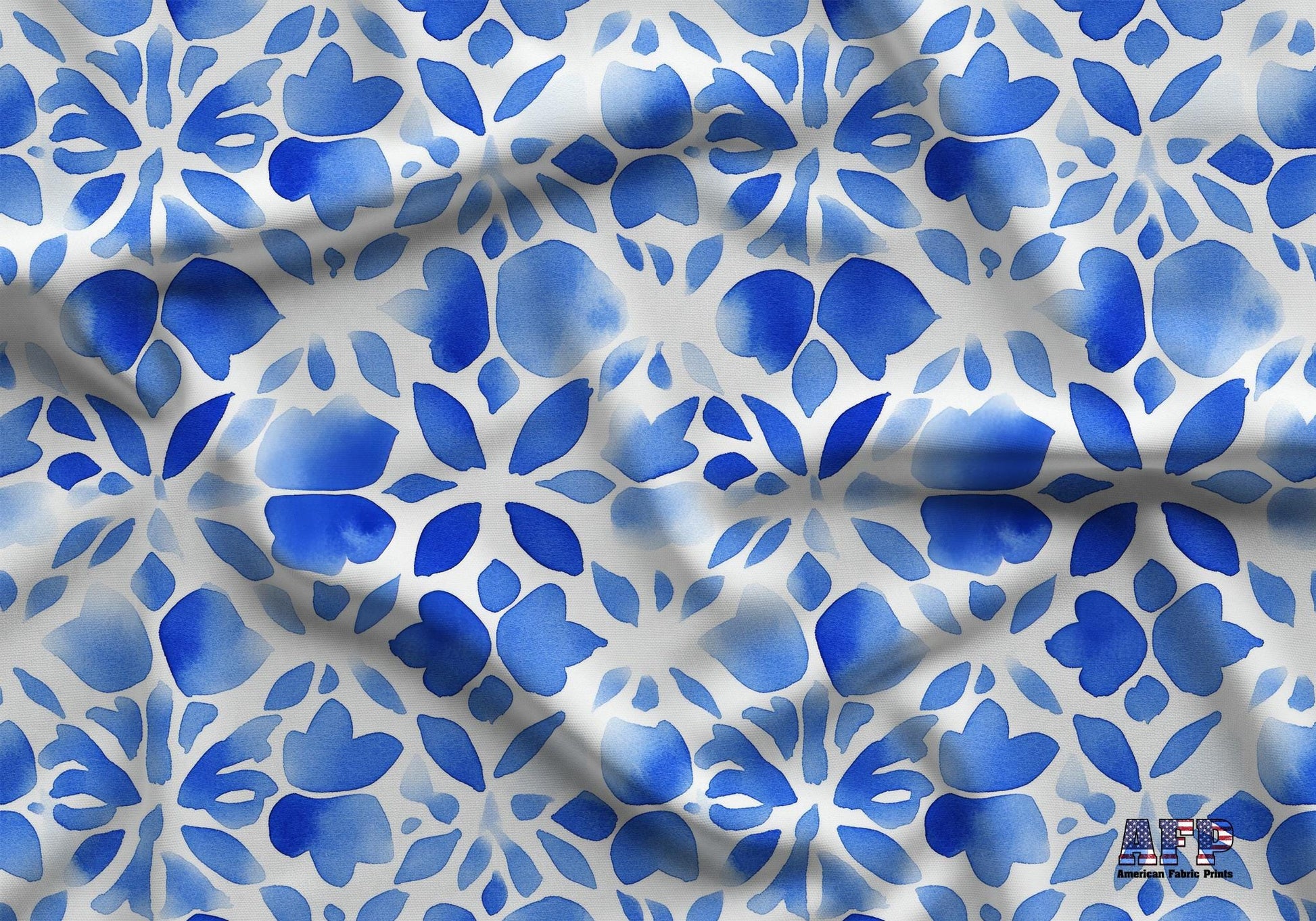Blue Watercolor Mosaic Fabric - Shop now at American Fabric Prints