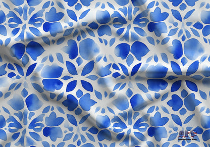 Blue Watercolor Mosaic Fabric - Shop now at American Fabric Prints