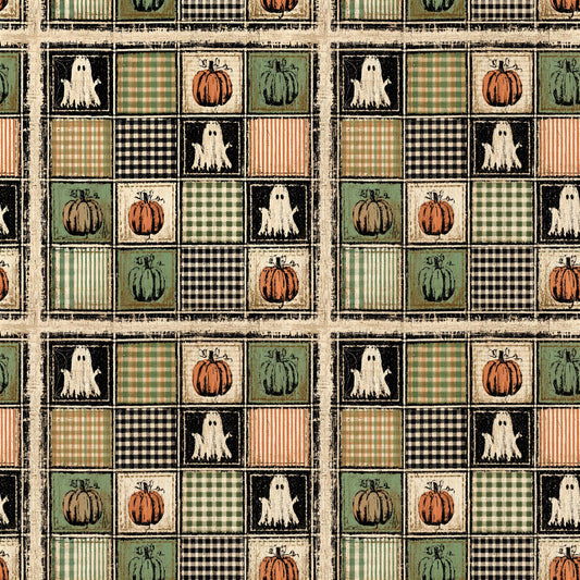 Vintage Retro Halloween Patchwork Fabric - Shop now at American Fabric Prints