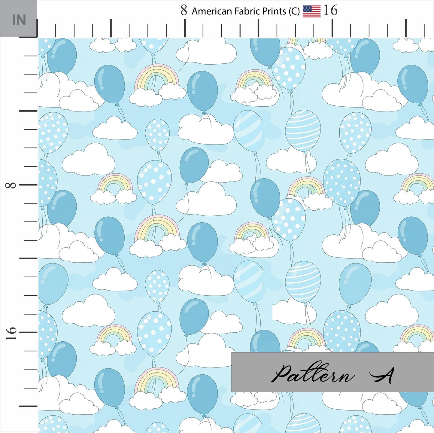 Hot Air Balloons, Clouds, and Rainbows Cotton Fabric. Shop now at American Fabric Prints.