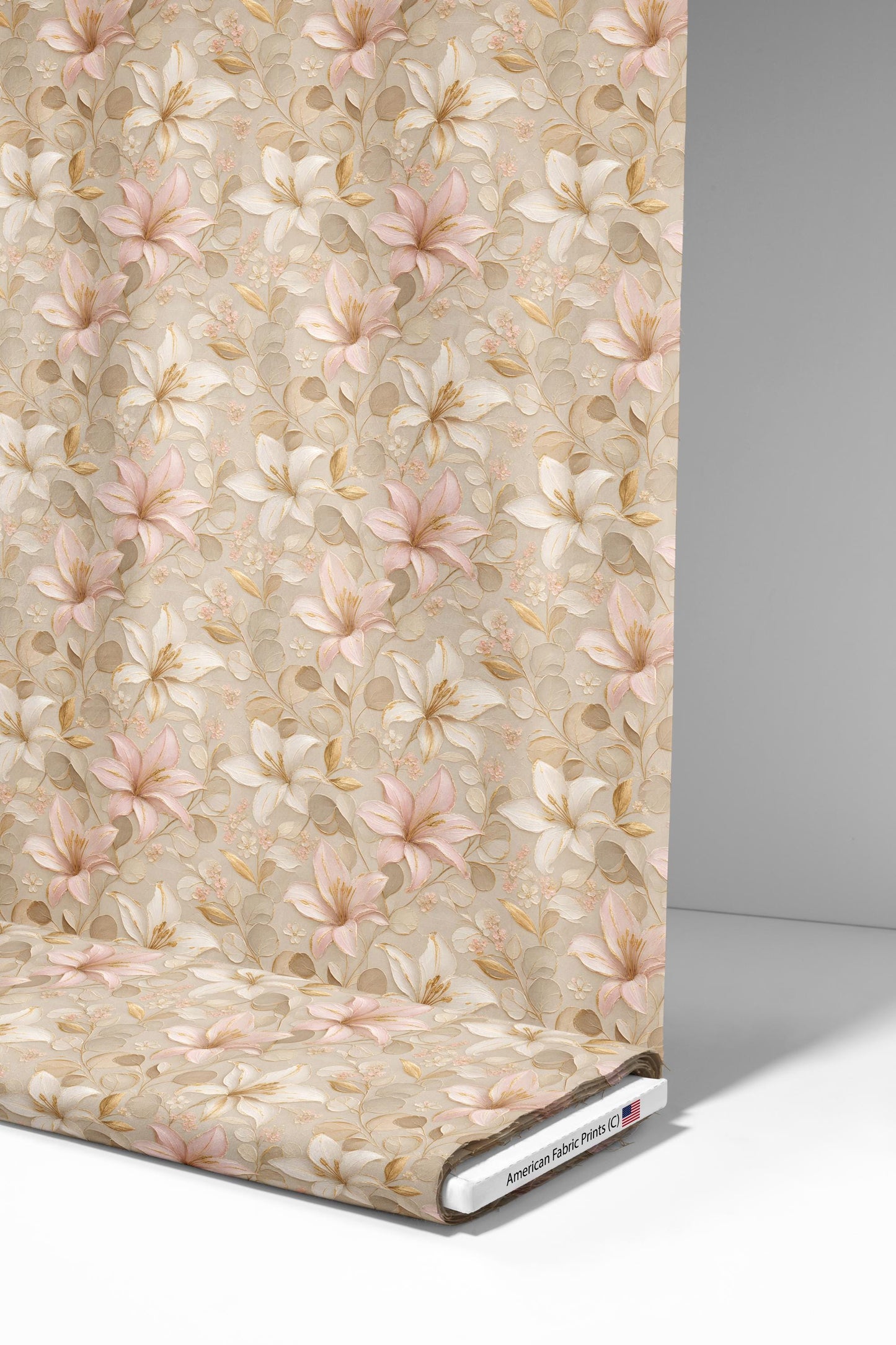 Blush Gold LIly Floral Fabric - Shop now at American Fabric Prints