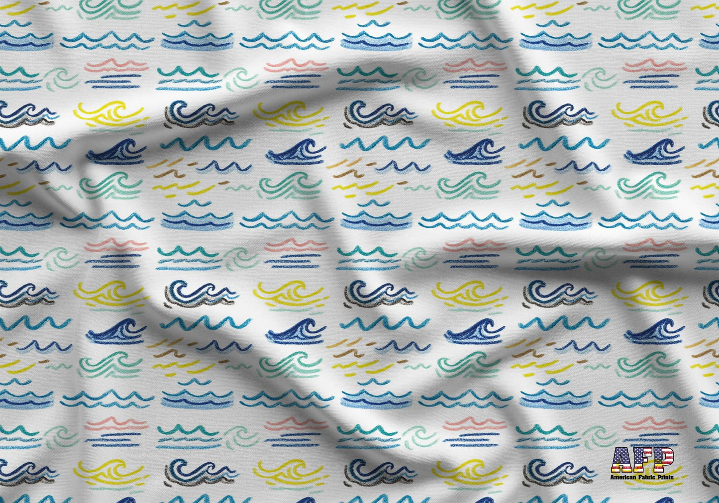 Doodle Coastal Waves Fabric - Shop now at American Fabric Prints