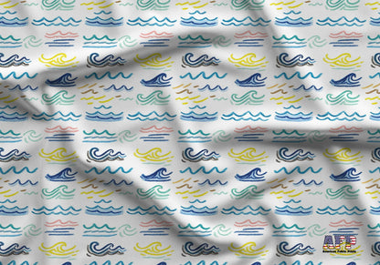 Doodle Coastal Waves Fabric - Shop now at American Fabric Prints