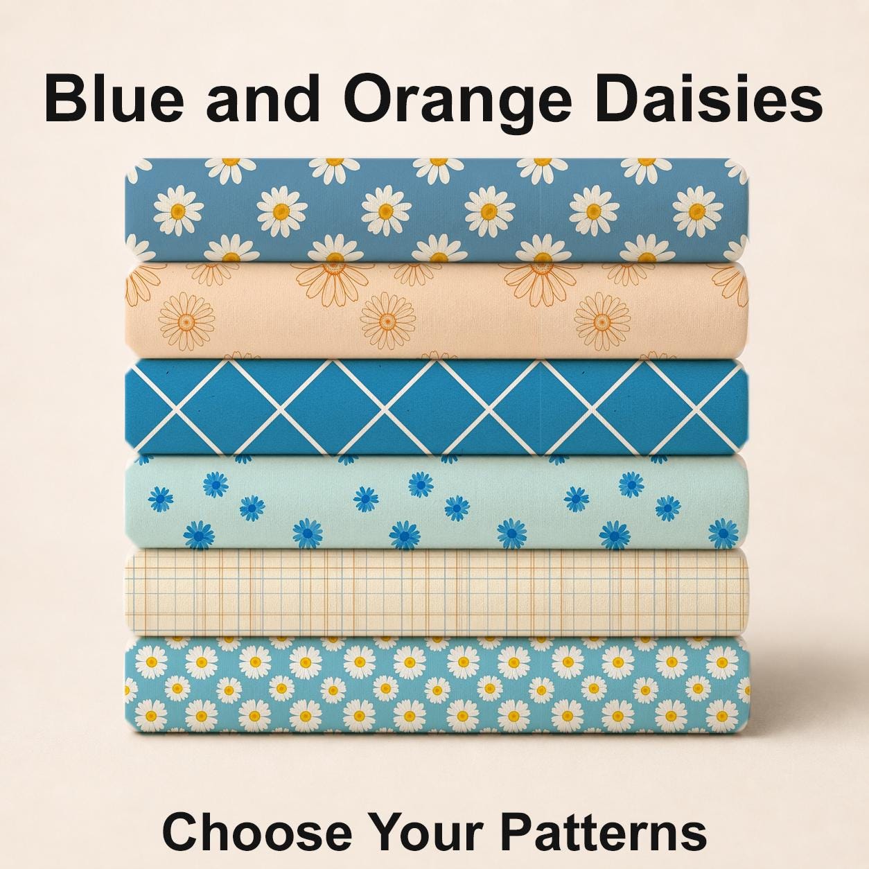 Blue and Orange Daisies Fabric Bundle Set - Shop now at American Fabric Prints