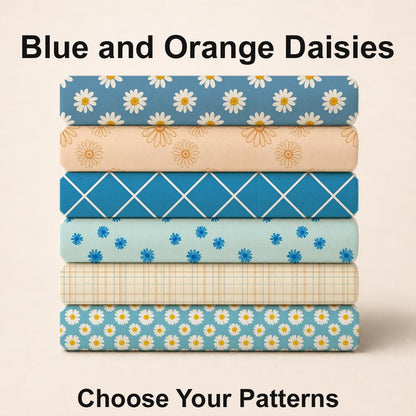 Blue and Orange Daisies Fabric Bundle Set - Shop now at American Fabric Prints