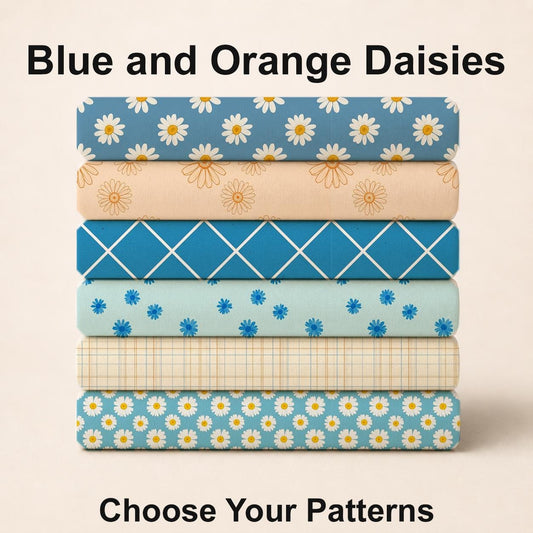 Blue and Orange Daisies Fabric Bundle Set - Shop now at American Fabric Prints