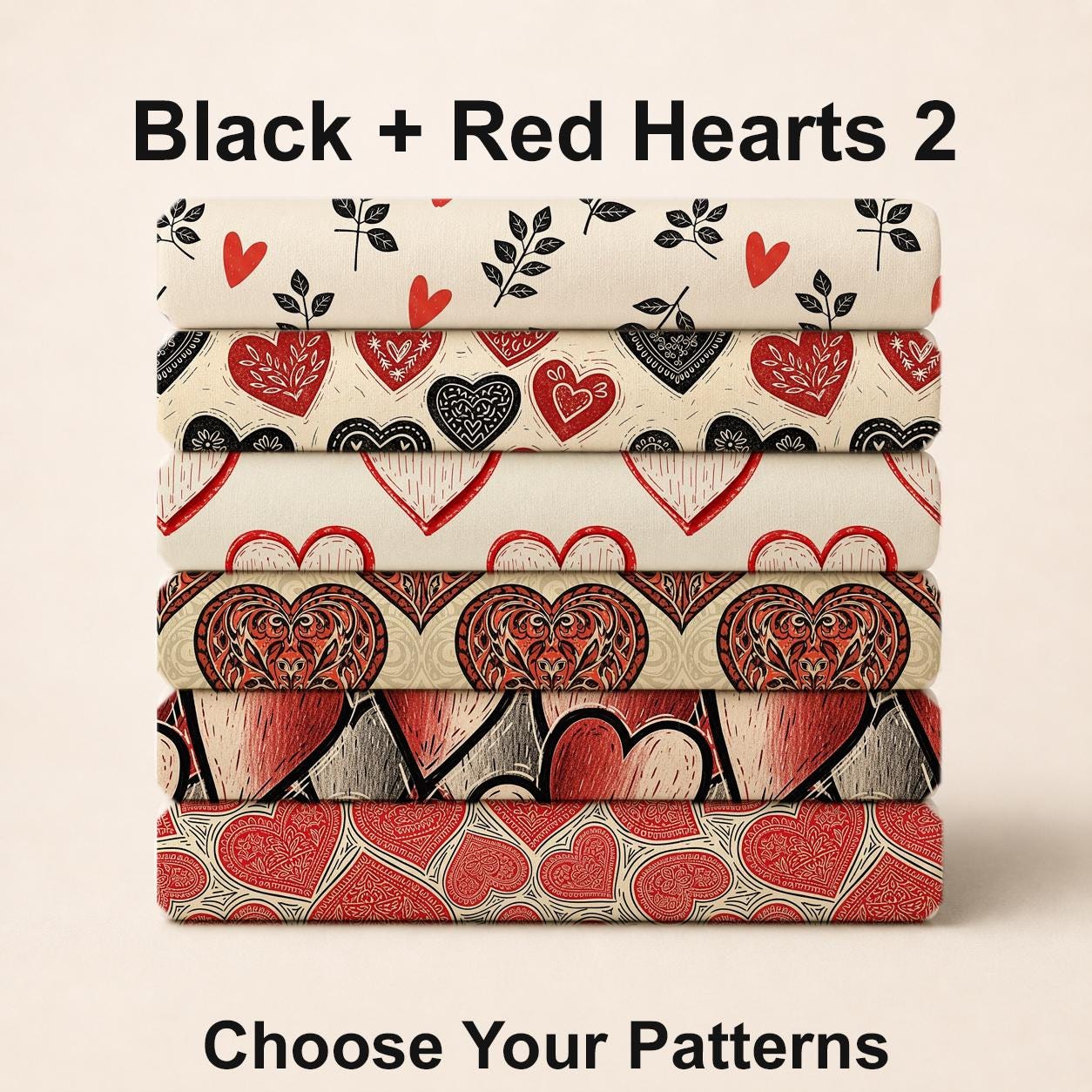 Black + Red Hearts 2 Fabric Bundle Set - Shop now at American Fabric Prints