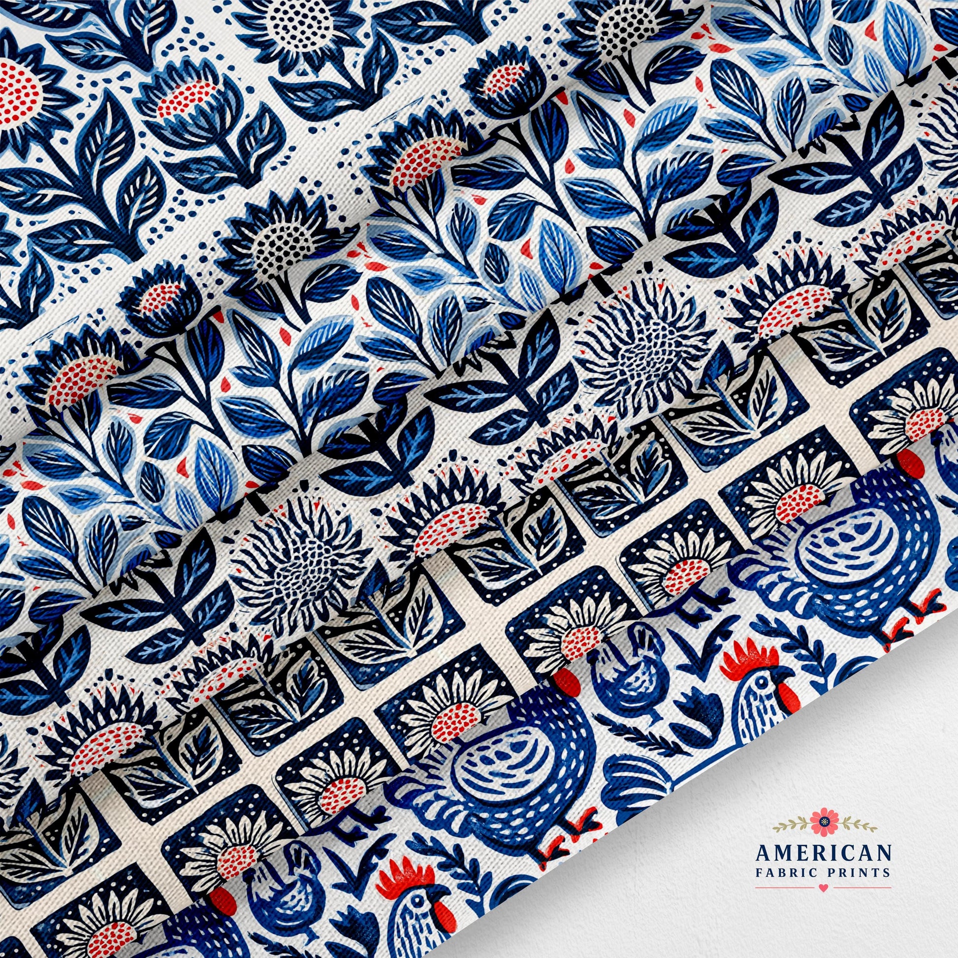 Blue Farmhouse Block Print Fabric Bundle Set - Shop now at American Fabric Prints