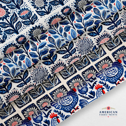 Blue Farmhouse Block Print Fabric Bundle Set - Shop now at American Fabric Prints