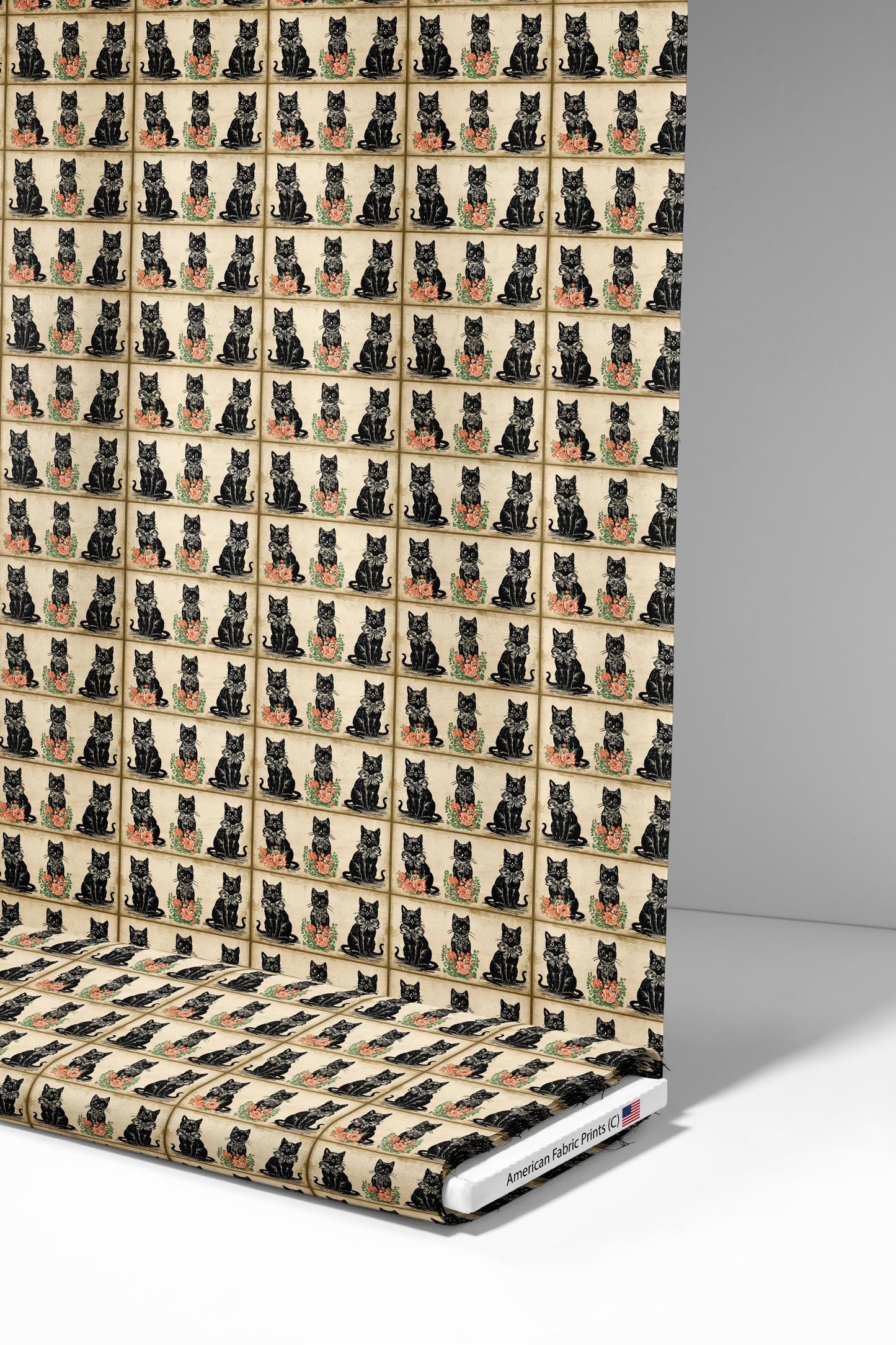 Vintage Retro Black Cats Fabric - Shop now at American Fabric Prints
