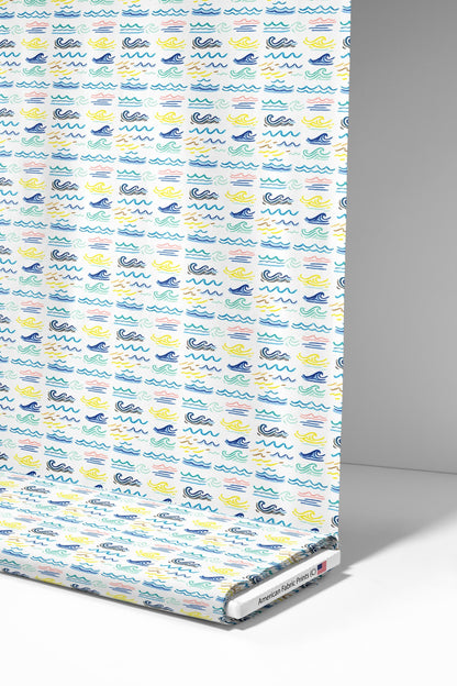 Doodle Coastal Waves Fabric - Shop now at American Fabric Prints
