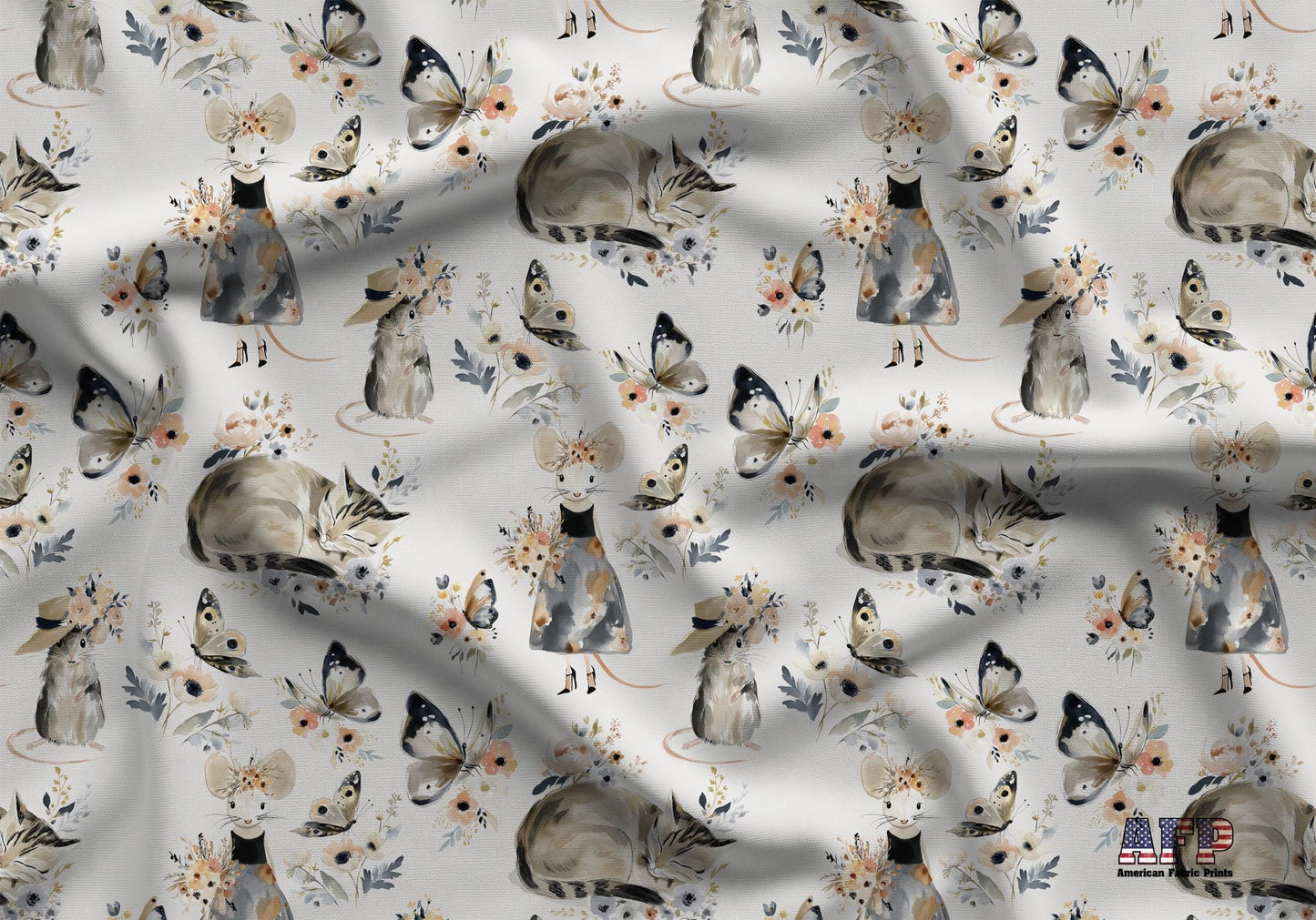 Cat and Mouse Floral Fabric - Shop now at American Fabric Prints