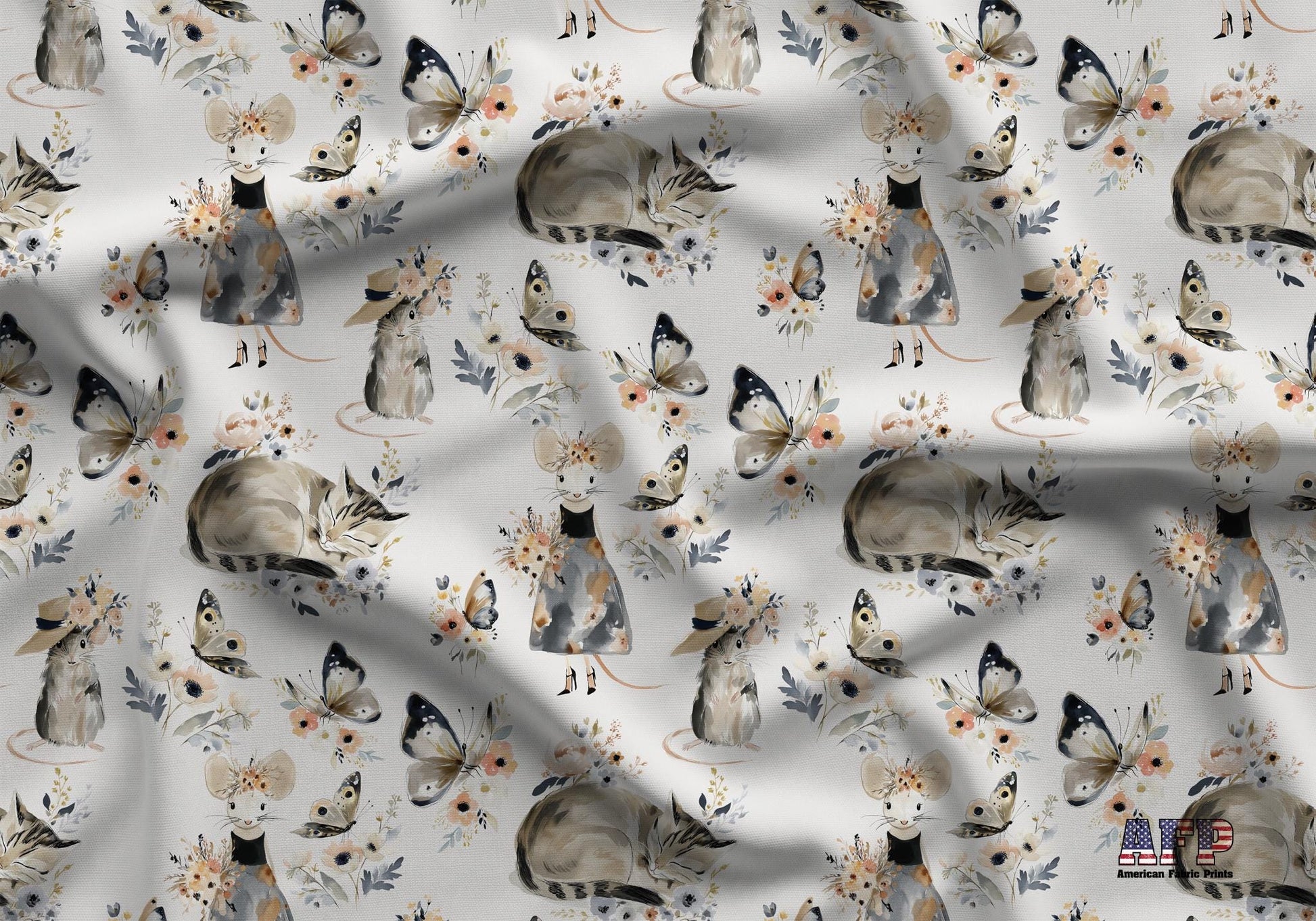 Cat and Mouse Floral Fabric - Shop now at American Fabric Prints