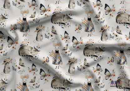 Cat and Mouse Floral Fabric - Shop now at American Fabric Prints
