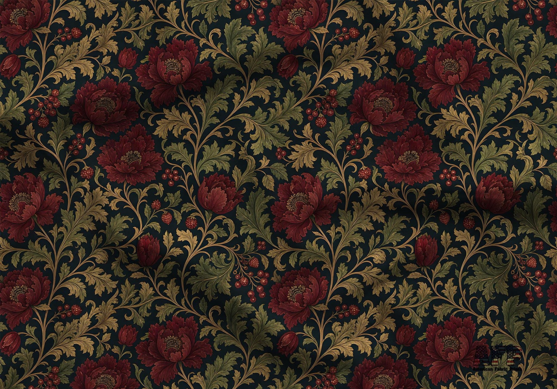 Victorian Dark Red Floral and Berries Fabric - Shop now at American Fabric Prints
