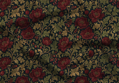 Victorian Dark Red Floral and Berries Fabric - Shop now at American Fabric Prints
