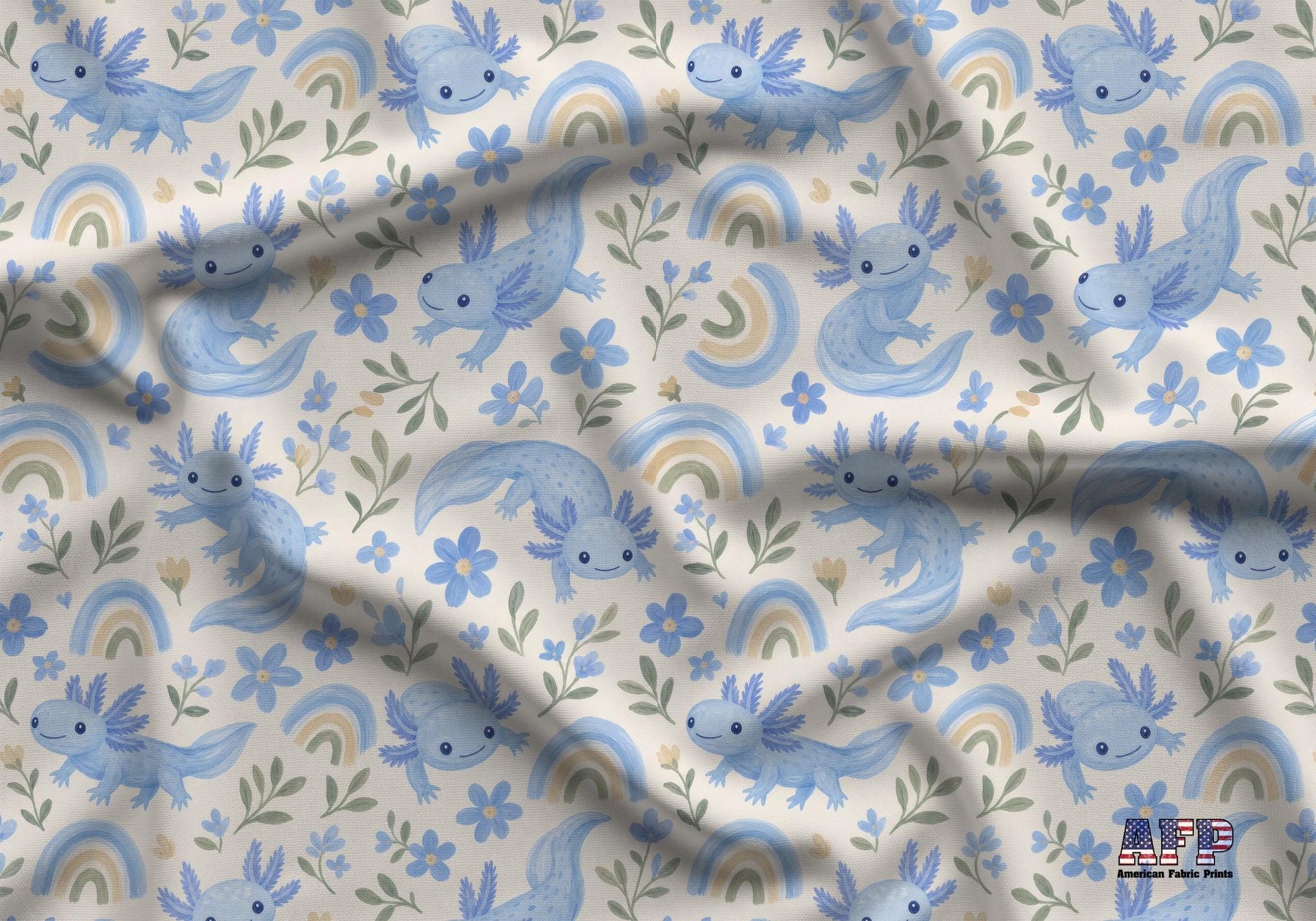 Blue Axolotl Rainbow Fabric - Shop now at American Fabric Prints