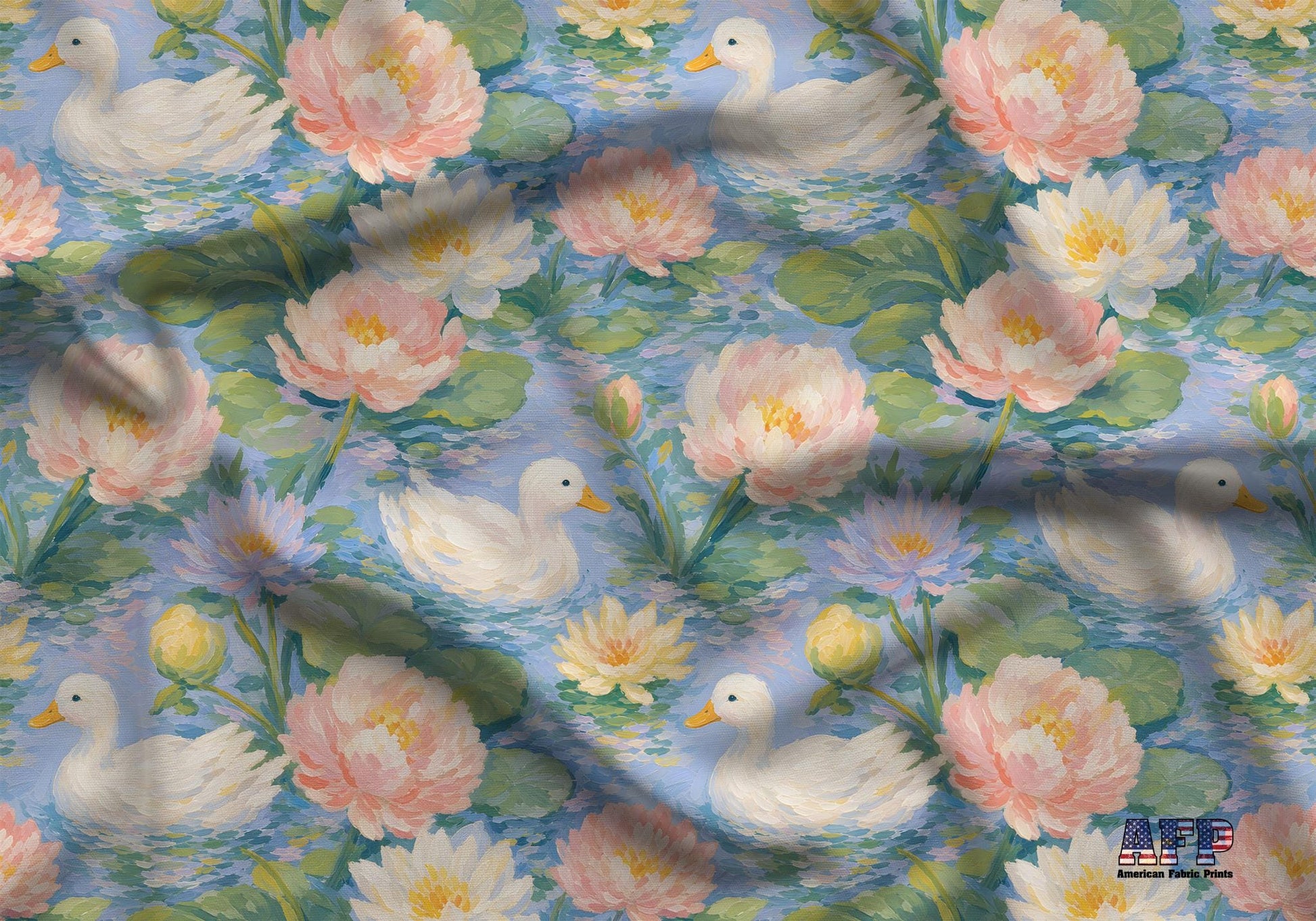 Monet Water Lily  Swan Fabric - Shop now at American Fabric Prints