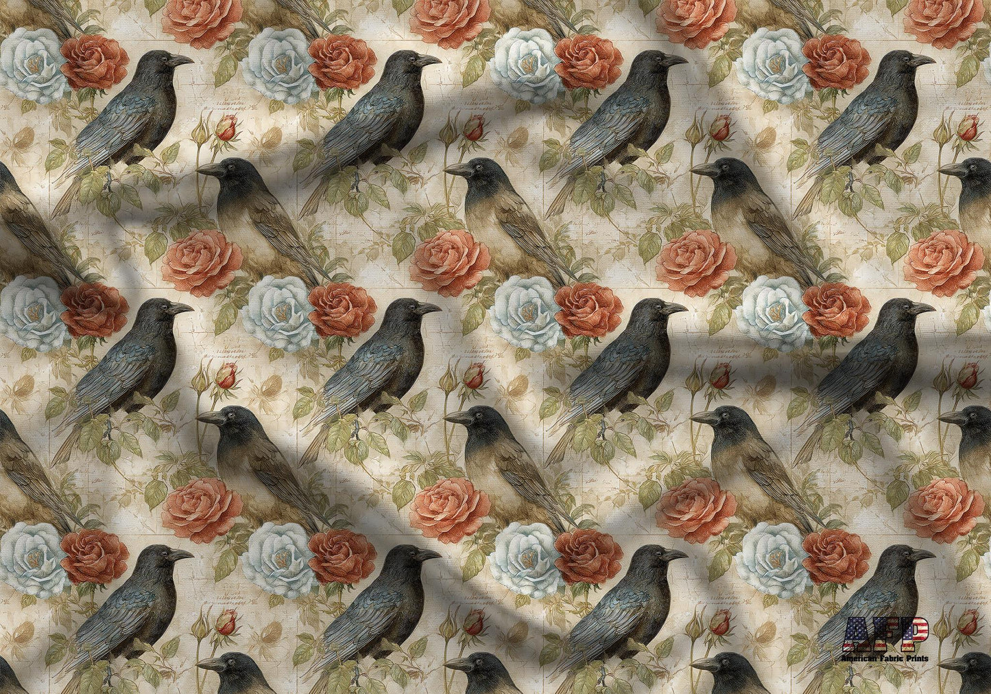 Heirloom Victorian Crows Fabric - Shop now at American Fabric Prints