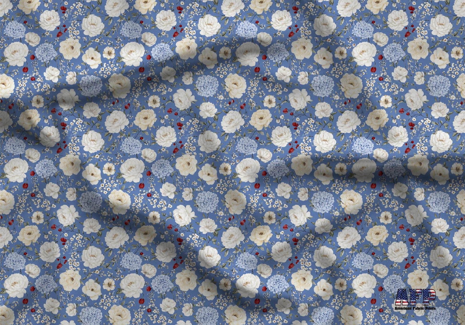 Red White and Blue Floral Fabric - Shop now at American Fabric Prints