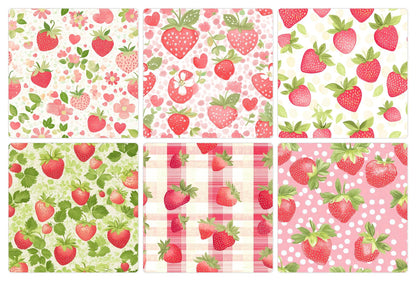 Strawberry Coordinate Fabric | Strawberry Cotton Fabric | Summer Themed Quilt Fabric | Strawberries | Made in USA | American Fabric Prints