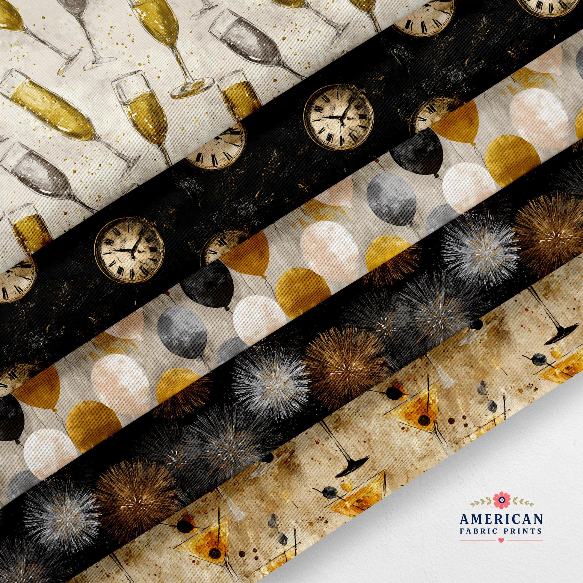 Vintage New Years Eve Fabric Bundle Set - Shop now at American Fabric Prints