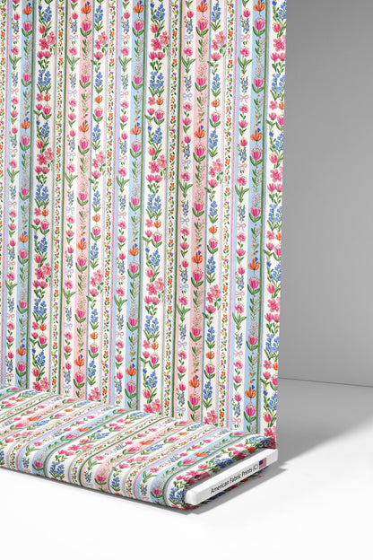 Floral Stripes Fabric - Shop now at American Fabric Prints