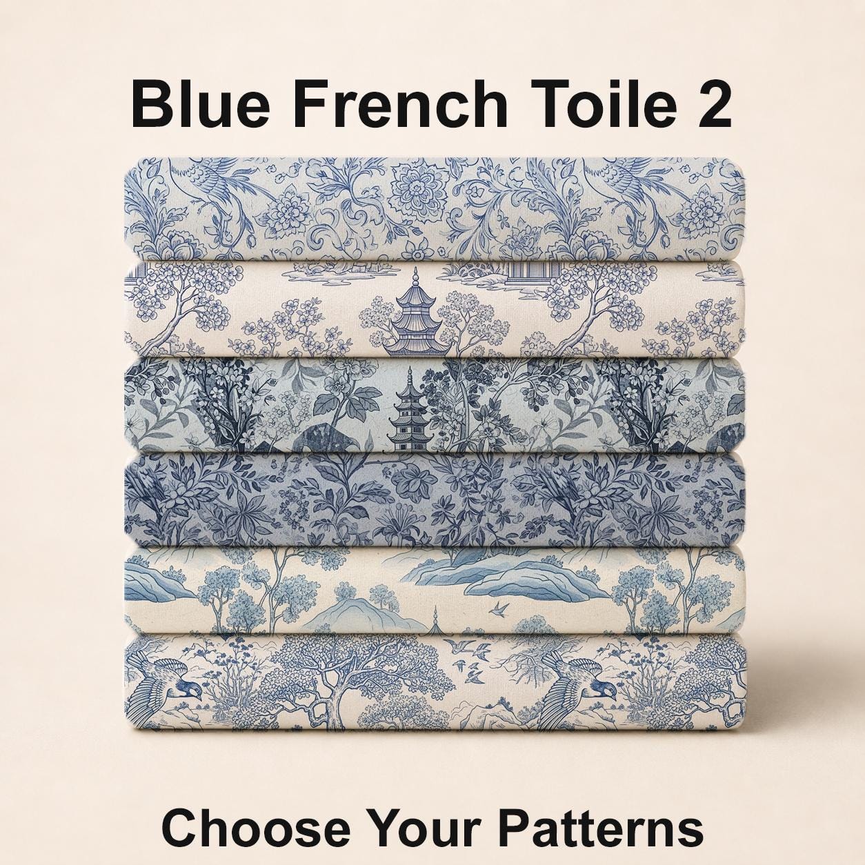 Blue French Toile 2 Fabric Bundle Set - Shop now at American Fabric Prints