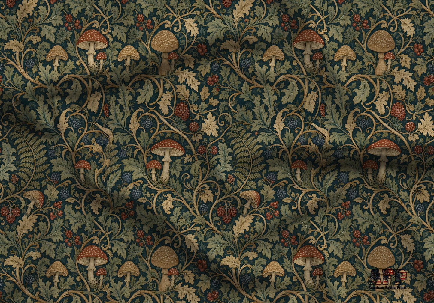 Victorian Mushrooms and Berries Fabric - Shop now at American Fabric Prints