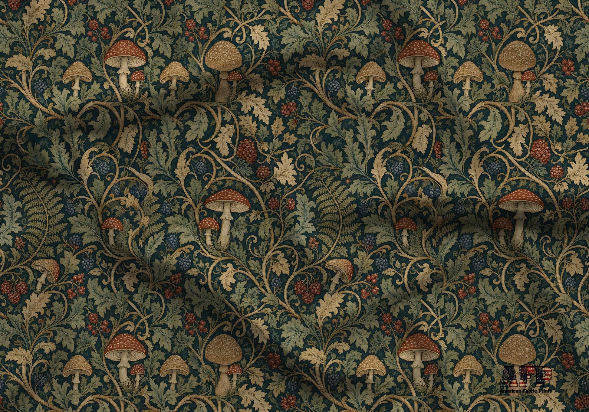 Victorian Mushrooms and Berries Fabric - Shop now at American Fabric Prints