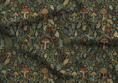 Victorian Mushrooms and Berries Fabric - Shop now at American Fabric Prints