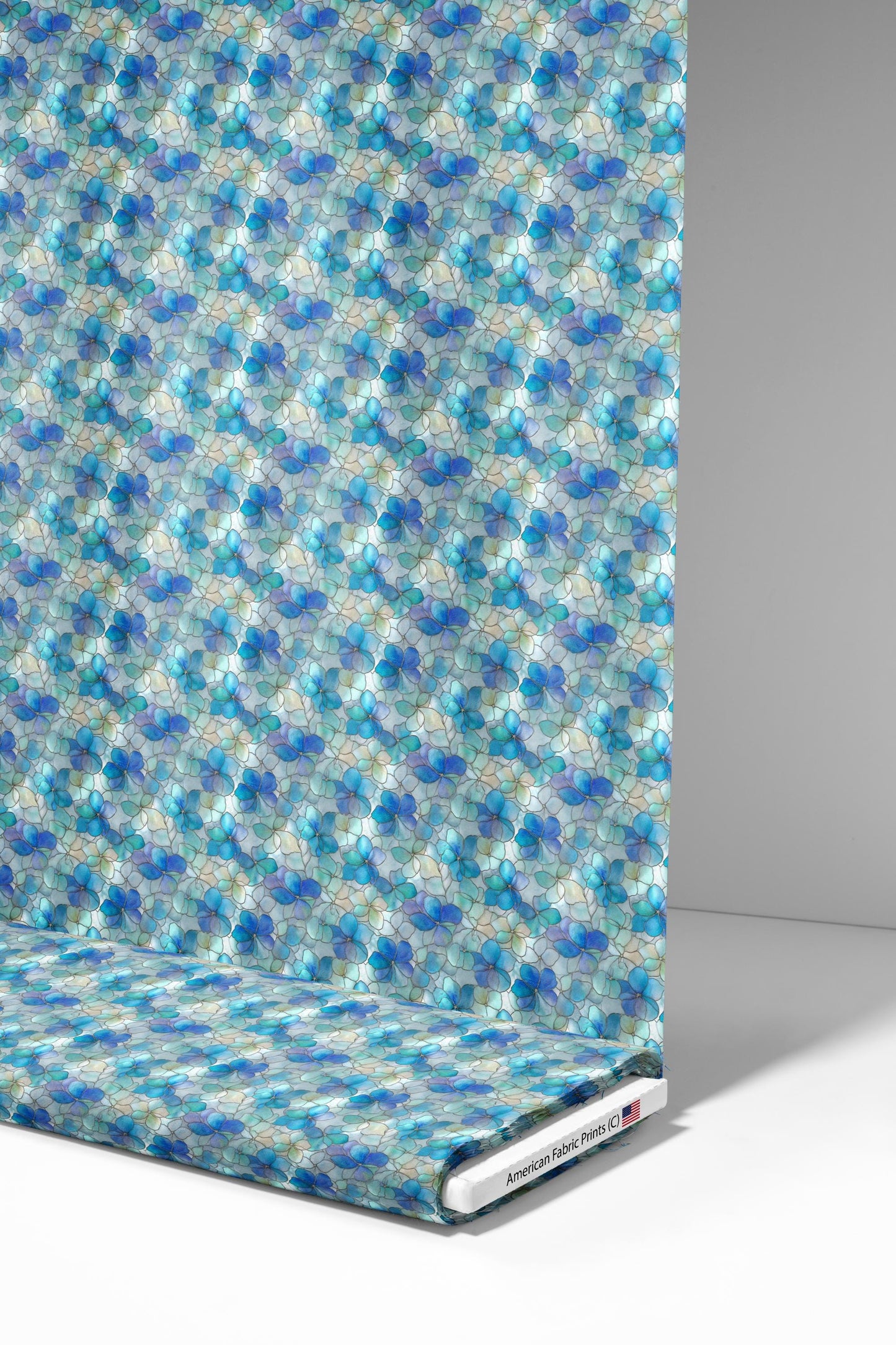 Stain Glass Blue Florals Fabric - Shop now at American Fabric Prints