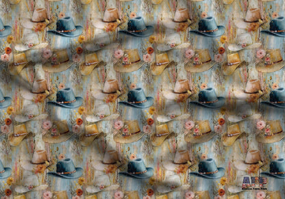 Coquette Cowgirl Painted Hats Fabric - Shop now at American Fabric Prints