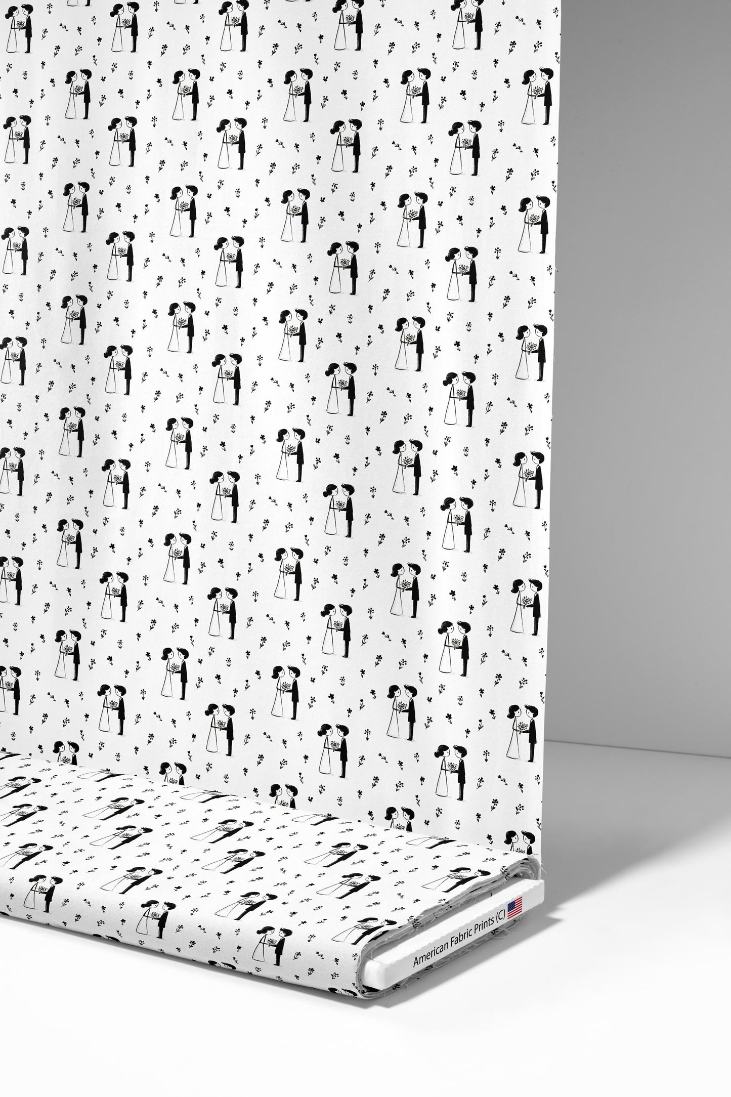 Bride and Groom Ink Wedding Fabric - Shop now at American Fabric Prints