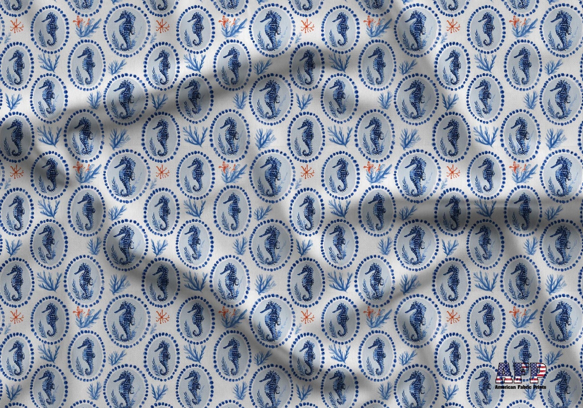 Preppy Blue Beach Fabric - Shop now at American Fabric Prints