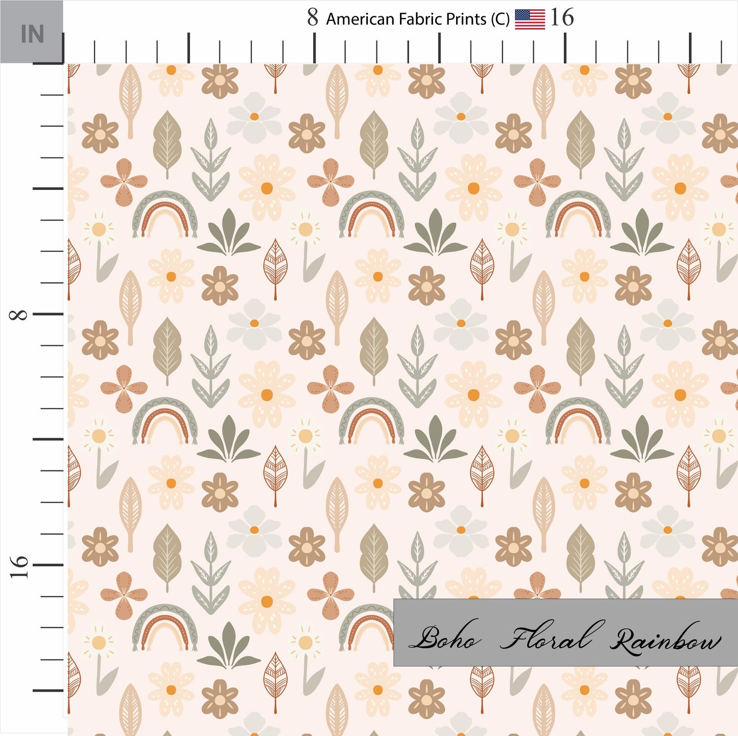 BOHO Rainbow and Flowers Quilt Fabric | Premium Cotton Quilt Fabric | Made in the USA | American Fabric Prints | Boho Floral Rainbow Fabric