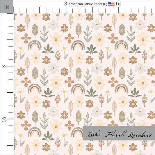 BOHO Rainbow and Flowers Quilt Fabric | Premium Cotton Quilt Fabric | Made in the USA | American Fabric Prints | Boho Floral Rainbow Fabric