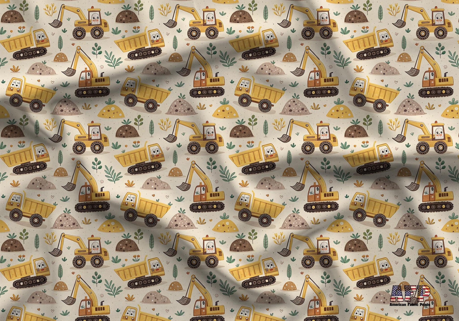 Dump Trucks and Excavators Fabric - Shop now at American Fabric Prints