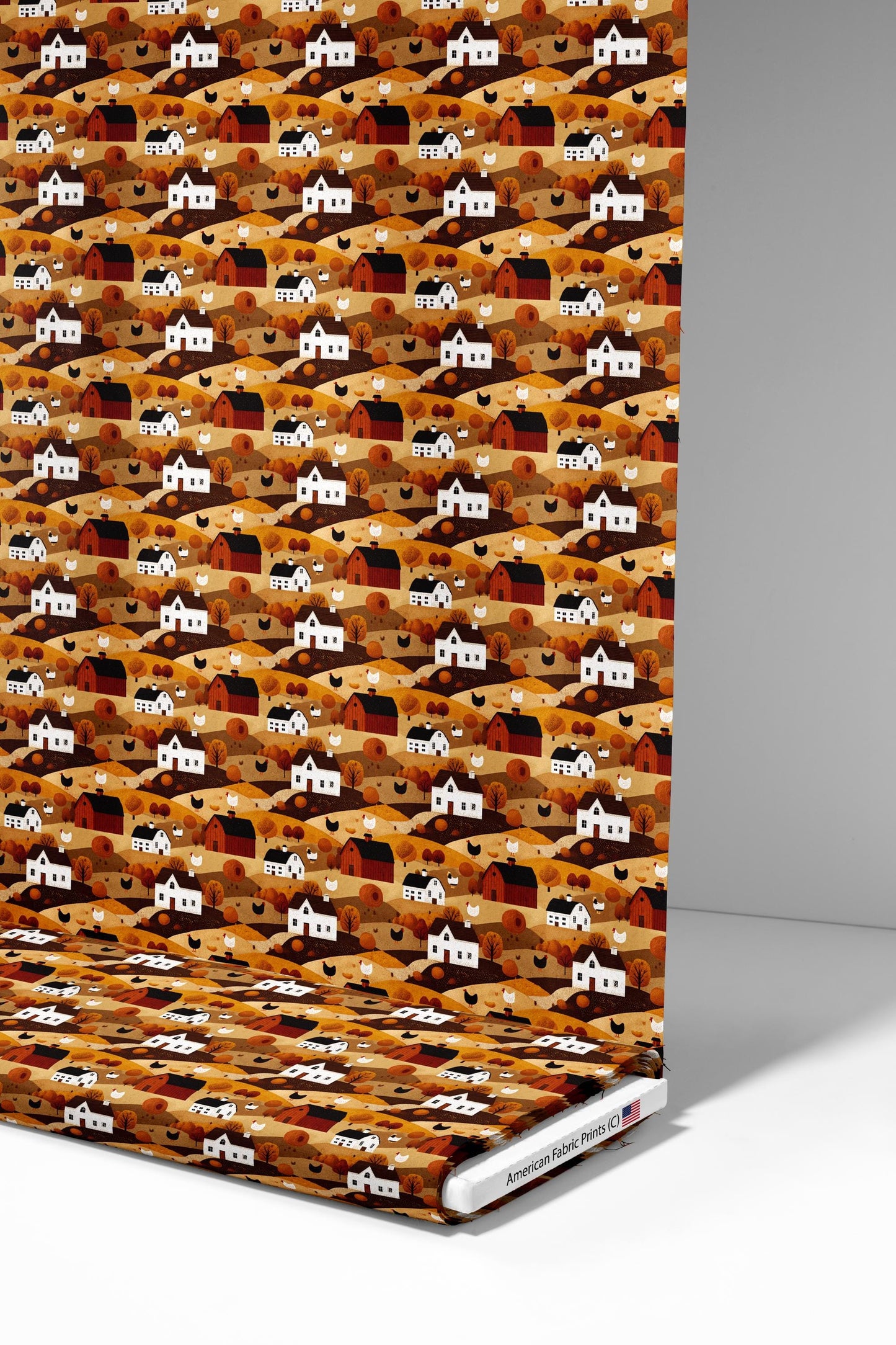Nostalgic Farm With Chickens Fabric - Shop now at American Fabric Prints
