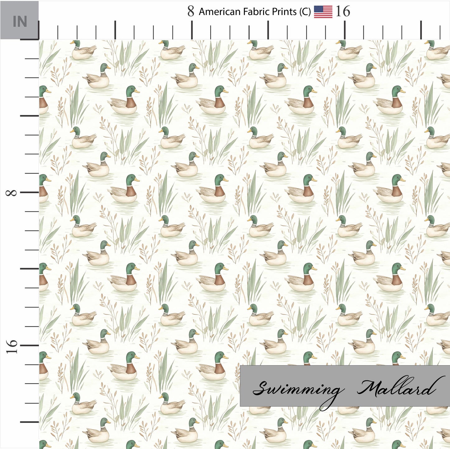 Swimming Mallard Duck Pattern on Premium Cotton Fabric. Shop now at American Fabric Prints.