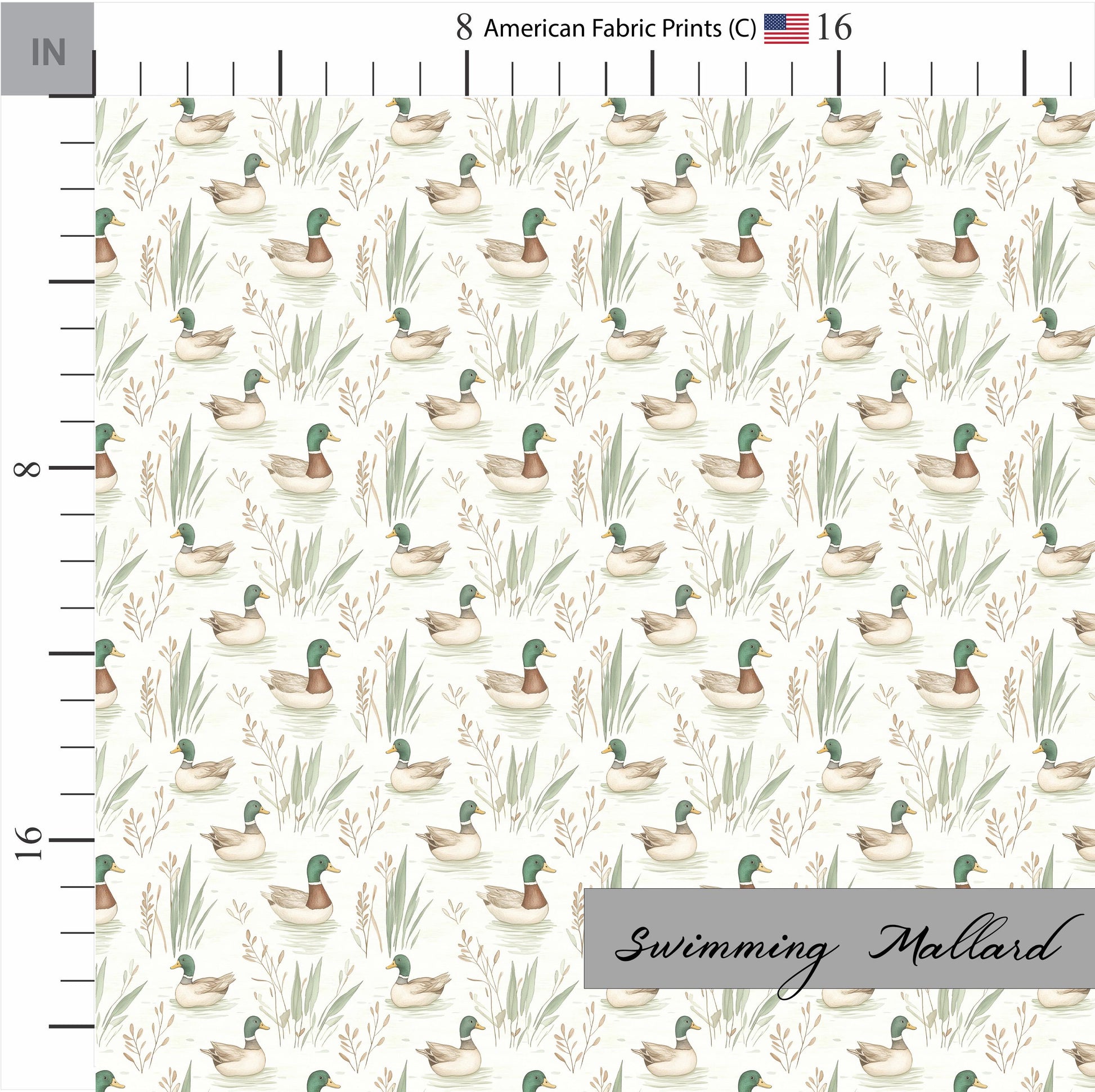 Swimming Mallard Duck Pattern on Premium Cotton Fabric. Shop now at American Fabric Prints.
