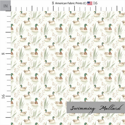 Swimming Mallard Duck Pattern on Premium Cotton Fabric. Shop now at American Fabric Prints.