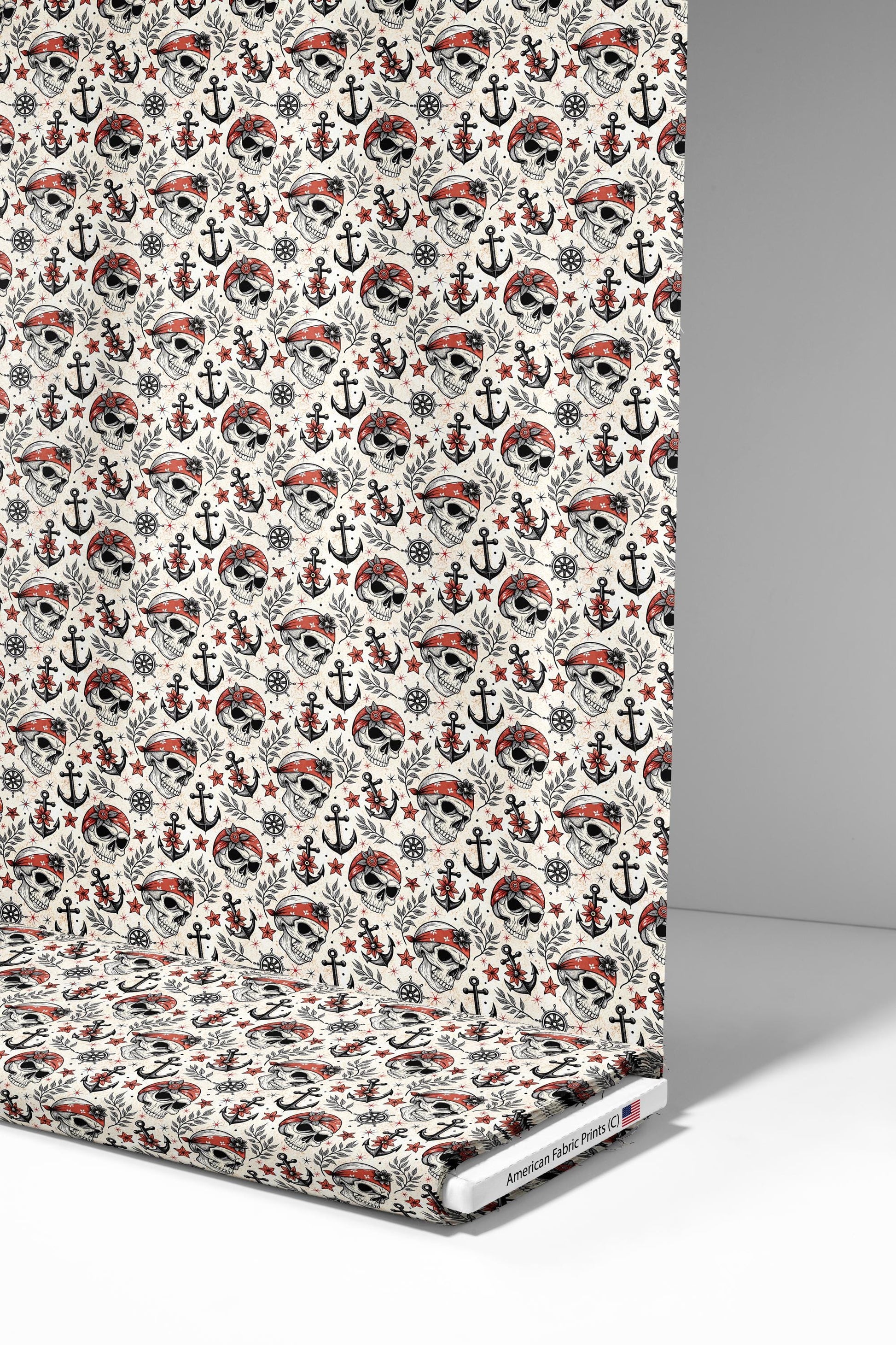 Pirate Skulls Fabric - Shop now at American Fabric Prints