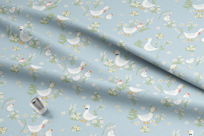 Goose Celebration Cotton Quilt Fabric | Cotton Quilt Fabric | Blue Background | Made in the USA | American Fabric Prints