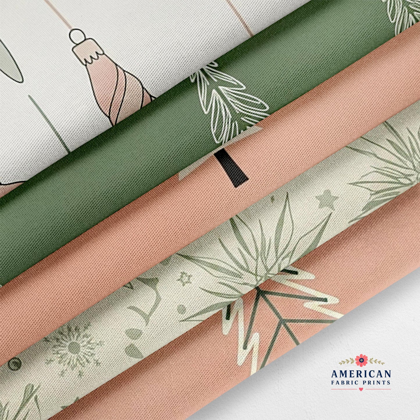 Blush Sage Christmas Fabric Bundle Set - Shop now at American Fabric Prints