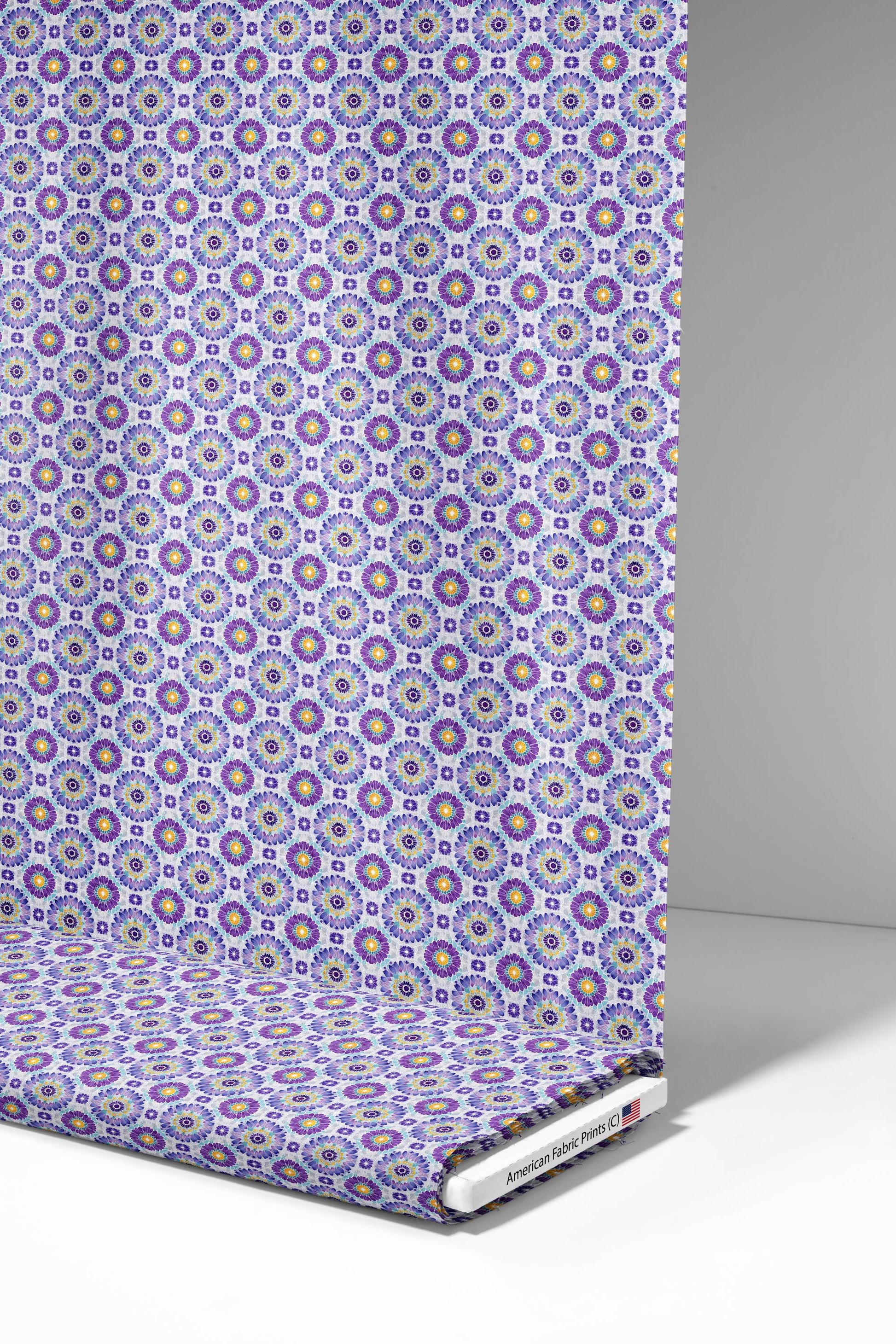 Purple Floral Tiles Fabric - Shop now at American Fabric Prints