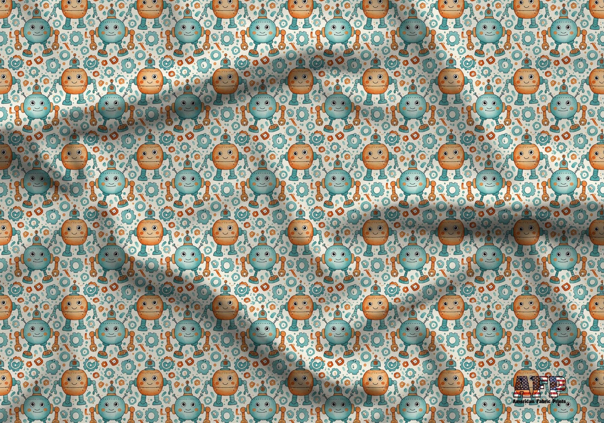 Smiing Robots Fabric - Shop now at American Fabric Prints