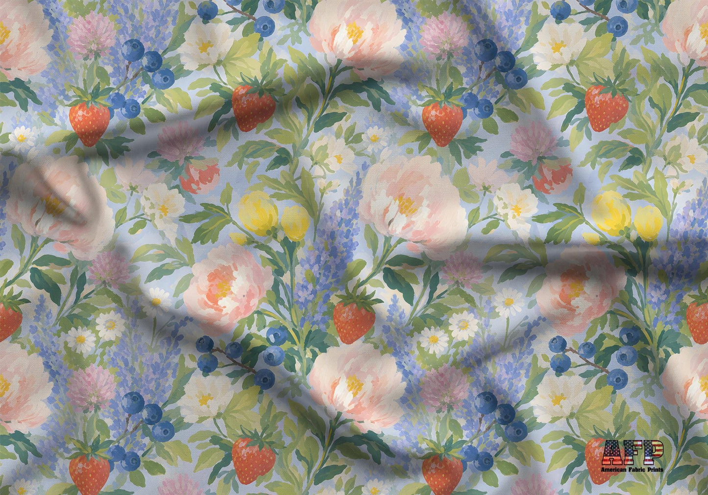 Straberry Blueberry and Floral Fabric - Shop now at American Fabric Prints