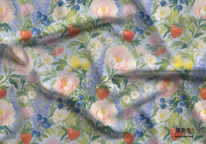 Straberry Blueberry and Floral Fabric - Shop now at American Fabric Prints